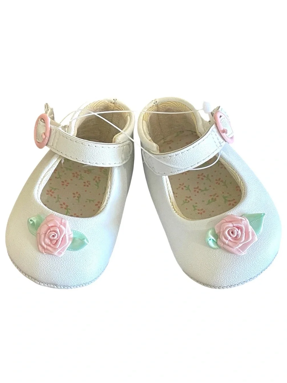 NEW Tiny Steps Mary Jane Style White Patent Leather Pink Rose Baby Shoes SZ 0